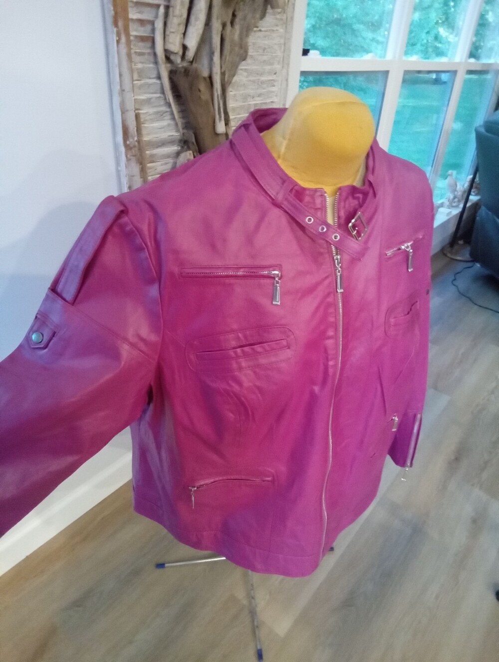 Jessica London Plus Size 26 Fuchia/Magenta Pink Genuine Leather Moto Jacket